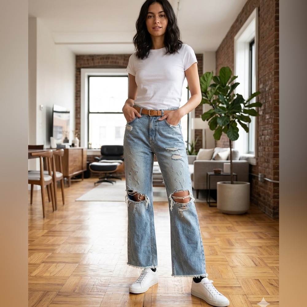 La Destresse high waist distressed wide leg jeans